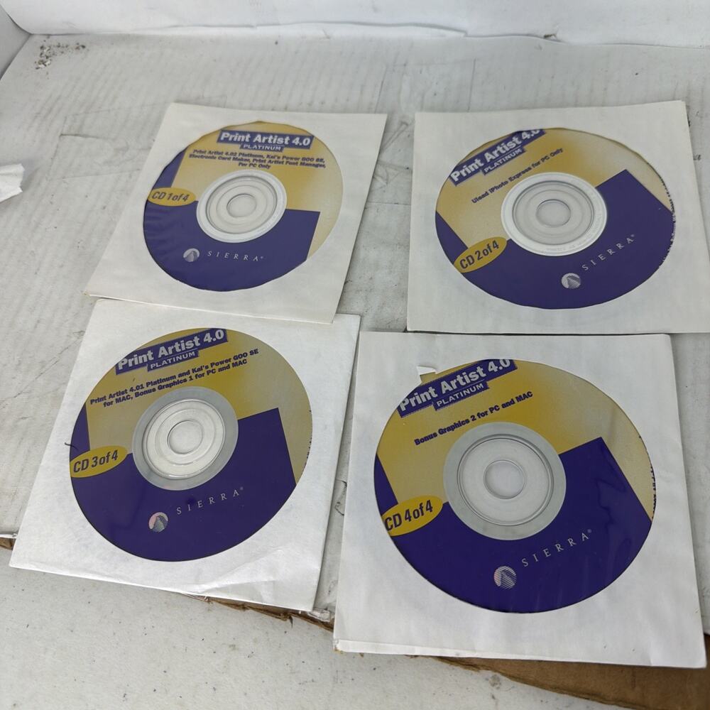 Sierra Print Artist 4.0 Platinum 4-Disc CD-Rom Windows PC Desktop Disc Only